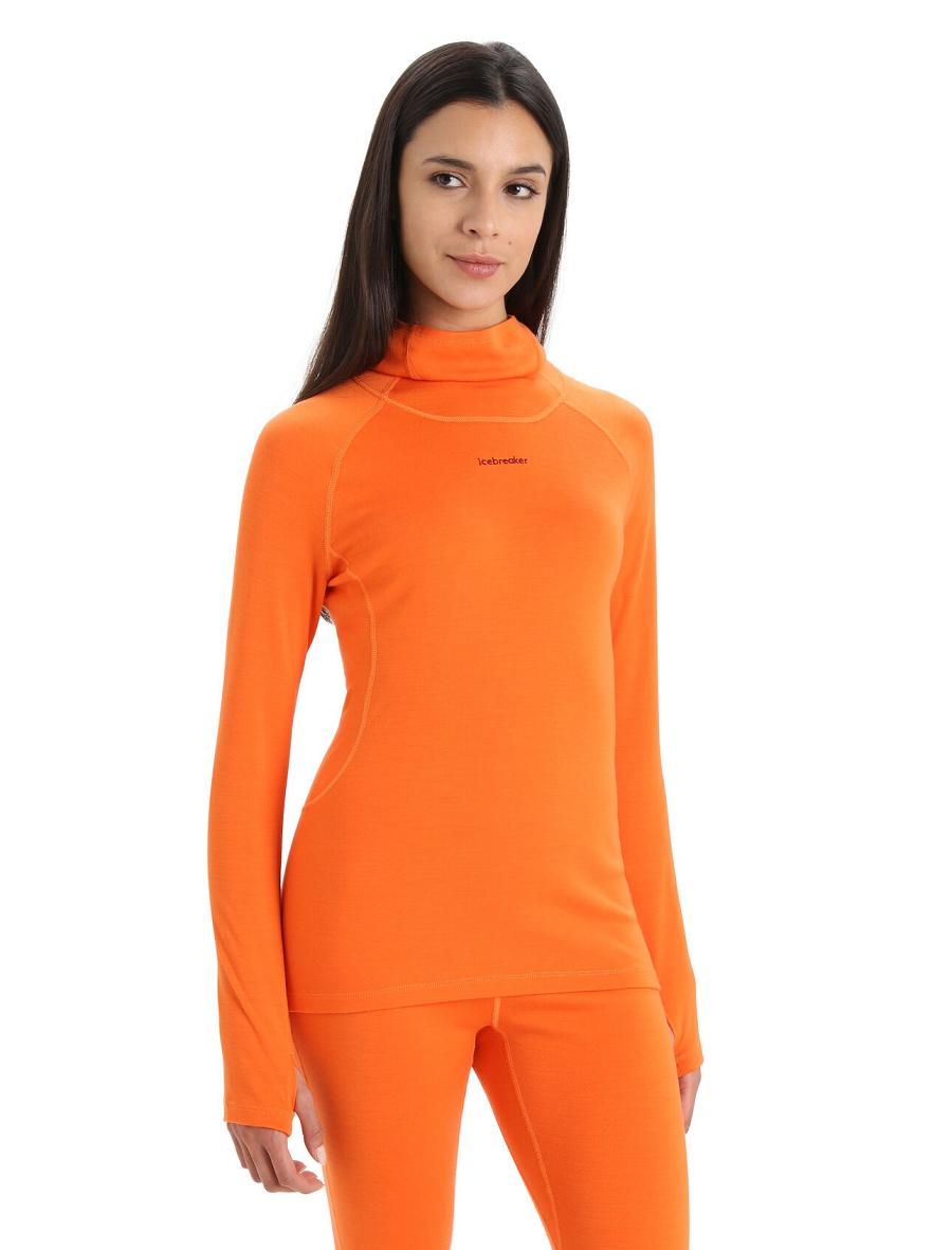 Base Layers Icebreaker MerinoFine™ Long Sleeve Roll Neck Femme Orange | FR 1894LISH